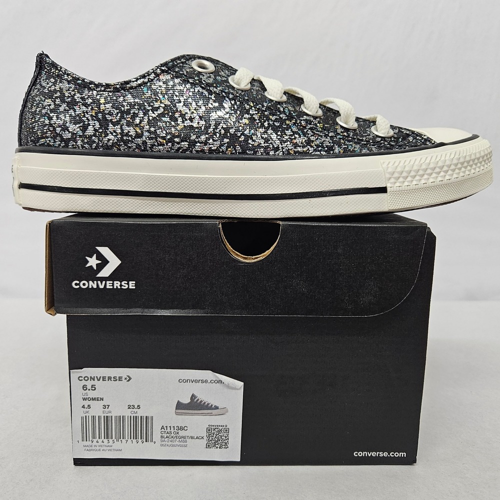 Converse Chuck Taylor All Star Oxford A11138C Glitter Black Egret Women Size 6.5